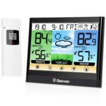 Geevon Weather Stations Wireless Indoor Outdoor Thermometer Hygrometer with Dew Point, Heat Index, Touch LCD Display Digital Weather Thermometer with Alarm Clock and Adjustable Backlight