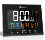 Geevon Digital Atomic Alarm Clocks for Bedrooms with Battery Backup, HD Color Display Atomic Lock with Backlight, 2 USB Ports, Indoor Temperature and Humidity, Moon Phases, Time