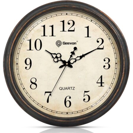 Geevon Vintage Wall Clock, Silent 18" Non Ticking Retro Round Clock Quartz Decorative Battery Operated Wall Clock for Kitchen, Office, Classroom, Bedroom, Living Room Decor