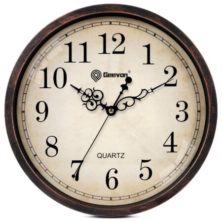 Geevon Vintage Wall Clock, Silent 14" Non Ticking Retro Round Clock Quartz Decorative Battery Operated Wall Clock for Kitchen, Office, Classroom, Bedroom, Living Room Decor