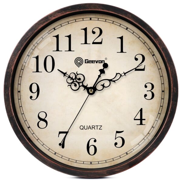 Geevon Vintage Wall Clock, Silent 14" Non Ticking Retro Round Clock Quartz Decorative Battery Operated Wall Clock for Kitchen, Office, Classroom, Bedroom, Living Room Decor