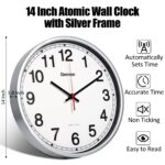 Geevon 14 Inch Atomic Analog Wall Clock, Sets Automatically Wall Clock Battery Operated, Easy to Read Atomic Clock for Kitchen/School/Classroom/Living Room