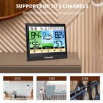 Geevon Weather Stations Wireless Indoor Outdoor Thermometer Hygrometer with Dew Point, Heat Index, Touch LCD Display Digital Weather Thermometer with Alarm Clock and Adjustable Backlight