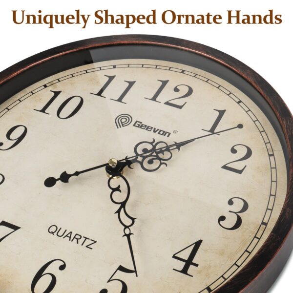 Geevon Vintage Wall Clock, Silent 14" Non Ticking Retro Round Clock Quartz Decorative Battery Operated Wall Clock for Kitchen, Office, Classroom, Bedroom, Living Room Decor