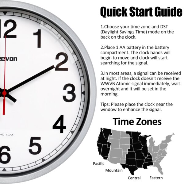 Geevon 12 Inch Atomic Analog Wall Clock, Sets Automatically Wall Clock Battery Operated, Easy to Read Atomic Clock for Kitchen/School/Classroom/Living Room