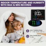 Geevon Digital Atomic Alarm Clocks for Bedrooms with Battery Backup, HD Color Display Atomic Lock with Backlight, 2 USB Ports, Indoor Temperature and Humidity, Moon Phases, Time