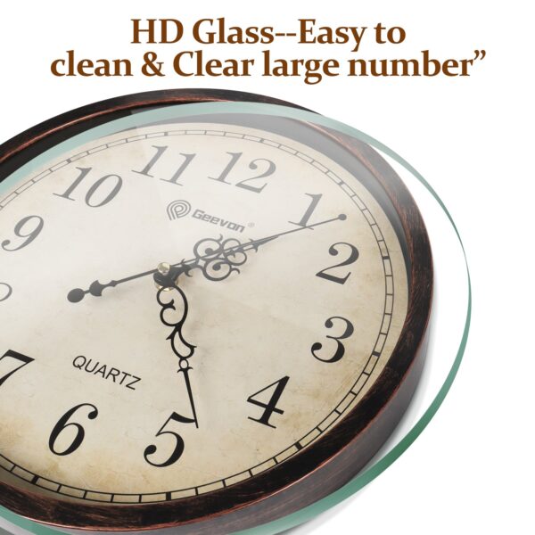 Geevon Vintage Wall Clock, Silent 14" Non Ticking Retro Round Clock Quartz Decorative Battery Operated Wall Clock for Kitchen, Office, Classroom, Bedroom, Living Room Decor