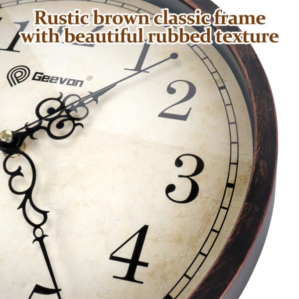 Geevon Vintage Wall Clock, Silent 14" Non Ticking Retro Round Clock Quartz Decorative Battery Operated Wall Clock for Kitchen, Office, Classroom, Bedroom, Living Room Decor