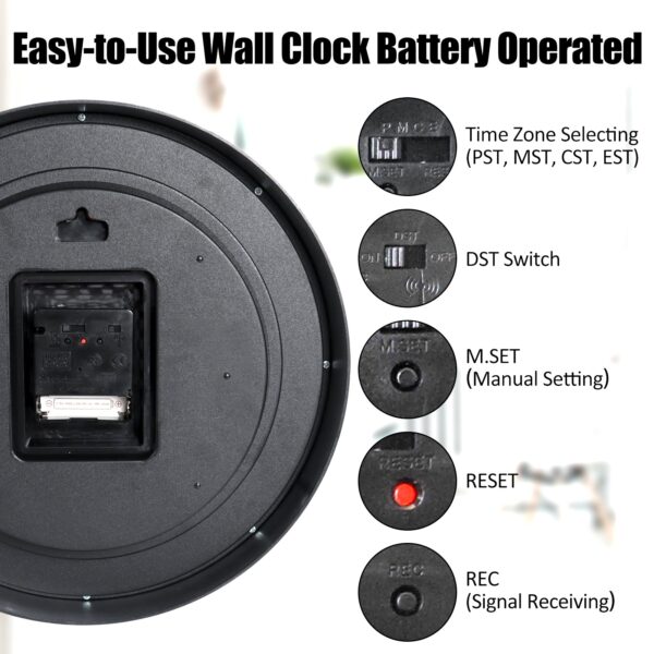 Geevon 12 Inch Atomic Analog Wall Clock, Sets Automatically Wall Clock Battery Operated, Easy to Read Atomic Clock for Kitchen/School/Classroom/Living Room