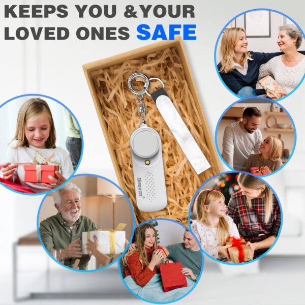 Geevon 2 Pack Personal Safety Alarms, 130DB Safe Sound Self Defense Alarm Siren with Strobe Light, Emergency Security Alert Devices for Women, Men, Elderly, Children (White - 2 Pack)