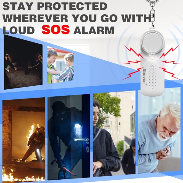 Geevon 2 Pack Personal Safety Alarms, 130DB Safe Sound Self Defense Alarm Siren with Strobe Light, Emergency Security Alert Devices for Women, Men, Elderly, Children (White - 2 Pack)