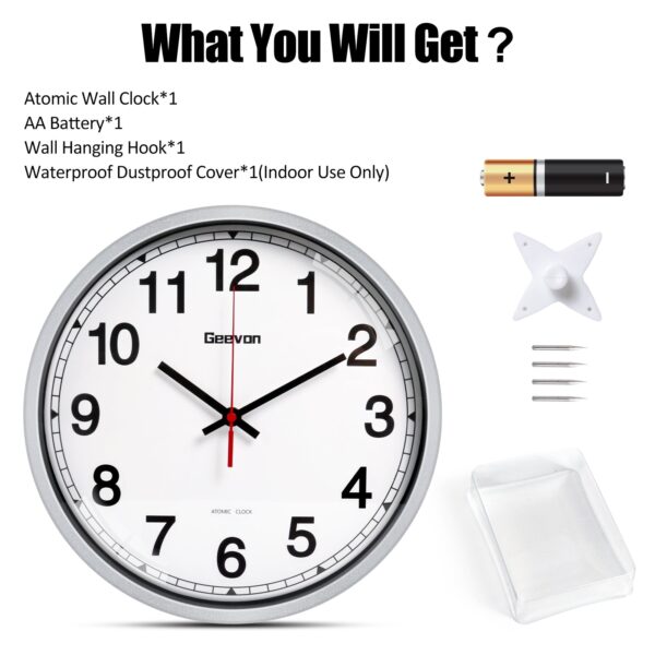Geevon 12 Inch Atomic Analog Wall Clock, Sets Automatically Wall Clock Battery Operated, Easy to Read Atomic Clock for Kitchen/School/Classroom/Living Room