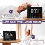 Geevon Digital Atomic Alarm Clocks for Bedrooms with Battery Backup, HD Color Display Atomic Lock with Backlight, 2 USB Ports, Indoor Temperature and Humidity, Moon Phases, Time
