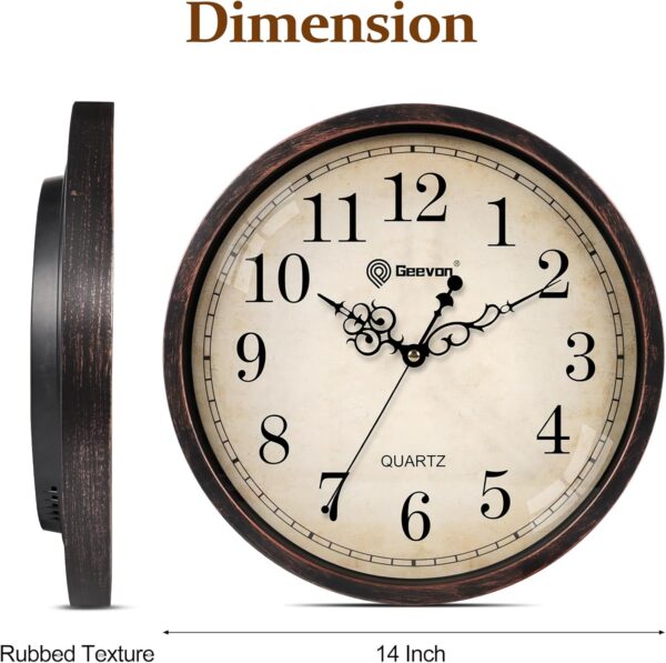Geevon Vintage Wall Clock, Silent 14" Non Ticking Retro Round Clock Quartz Decorative Battery Operated Wall Clock for Kitchen, Office, Classroom, Bedroom, Living Room Decor