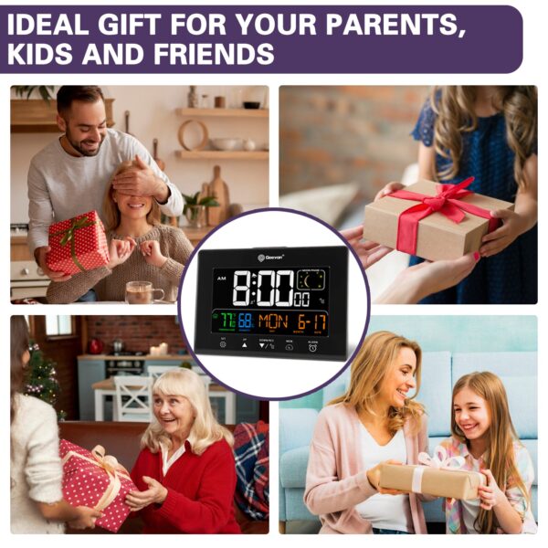 Geevon Digital Atomic Alarm Clocks for Bedrooms with Battery Backup, HD Color Display Atomic Lock with Backlight, 2 USB Ports, Indoor Temperature and Humidity, Moon Phases, Time